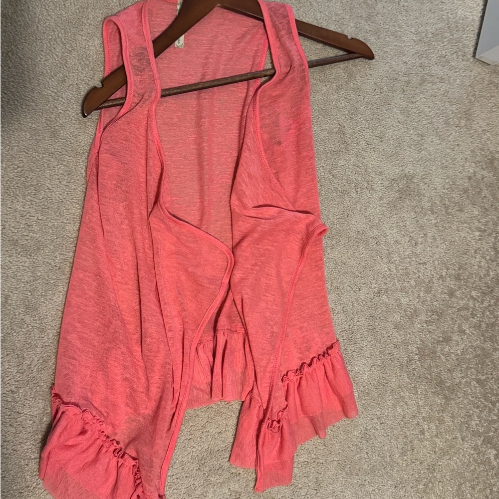 Coral Sleeveless Ruffle Cardigan